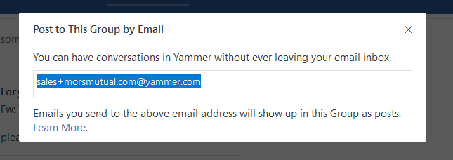 Non-region specific SMTP address in Yammer