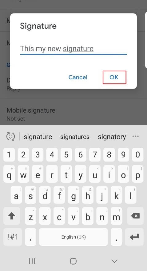 Write the text for your Android email signature