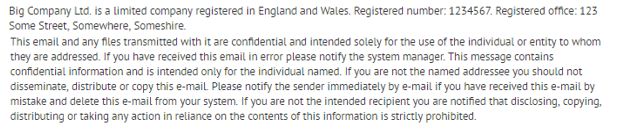 An example block of text that represents a standard email disclaimer.