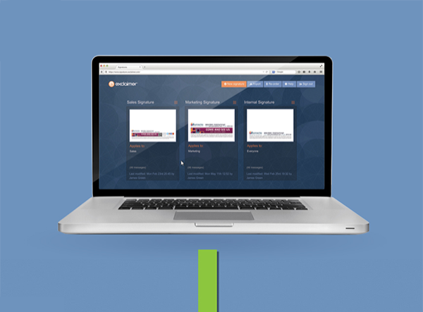 Email signatures are designed and managed in the Signatures for Office 365 portal